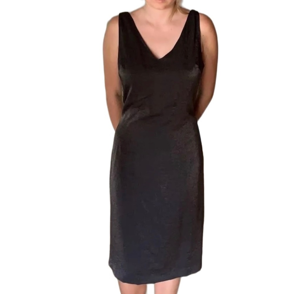 NWT Banana Republic metallic Black Shimmer sleeveless V Neck Midi dress 10